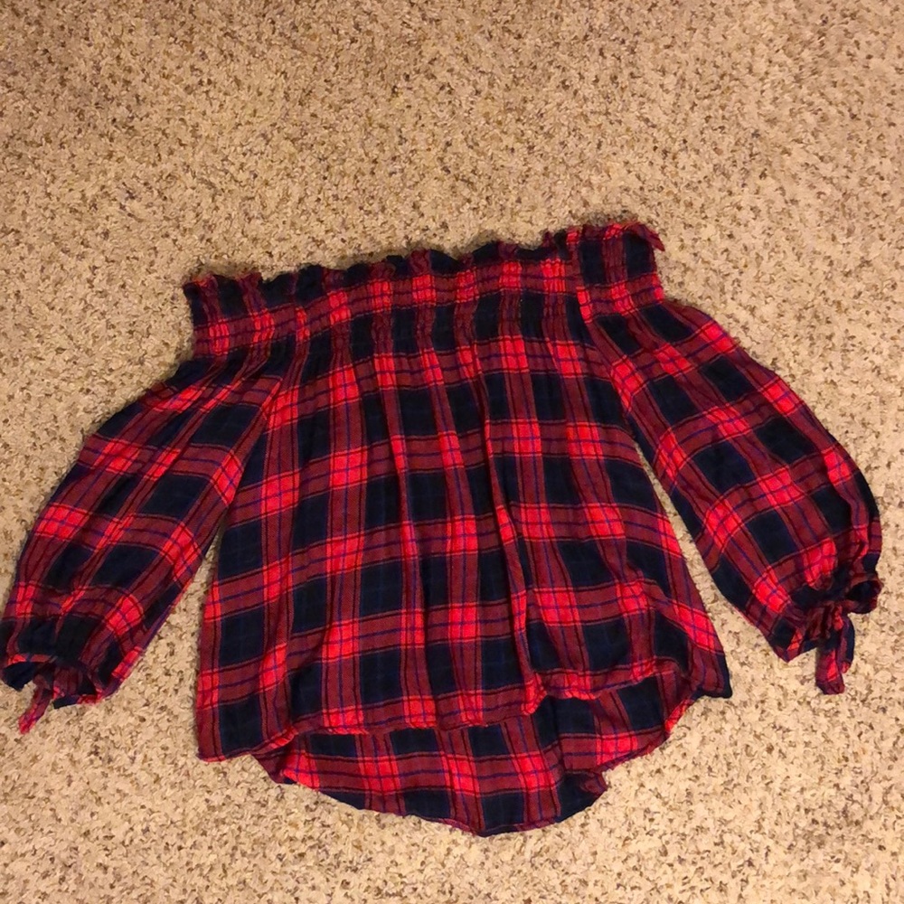 Plaid Off the Shoulder Top sz M